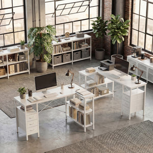 Sweetcrisppy L-Shaped Computer Desk with 3 Drawers and Power Outlets