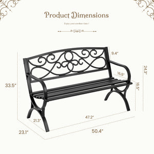 Sweetcrispy 50" Metal Patio Garden Bench for Lawn & Garden