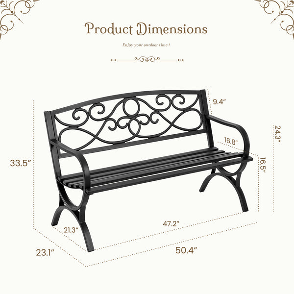 Sweetcrispy 50" Metal Patio Garden Bench for Lawn & Garden