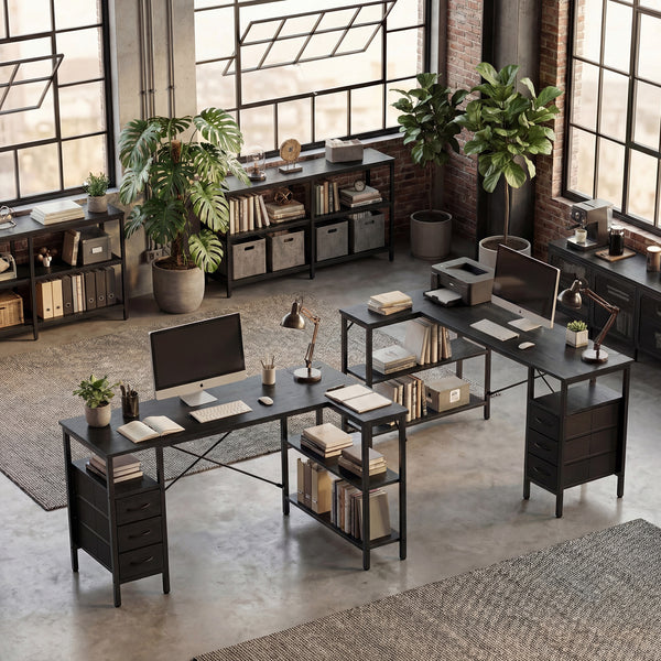 Sweetcrisppy L-Shaped Computer Desk with 3 Drawers and Power Outlets