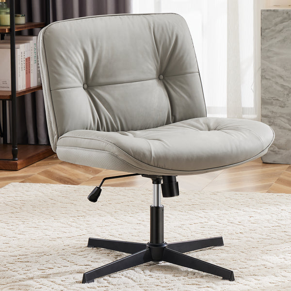 Sweetcrispy Cross Legged Chair Without Wheels  with Comfy PU Leather & Back