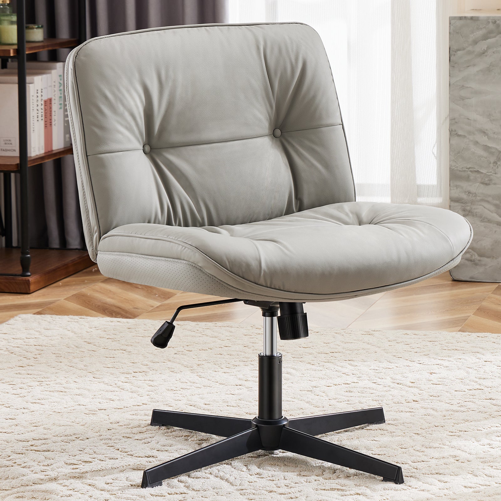 Sweetcrispy Cross Legged Chair Without Wheels with Comfy PU Leather & Back – sweetcrispy