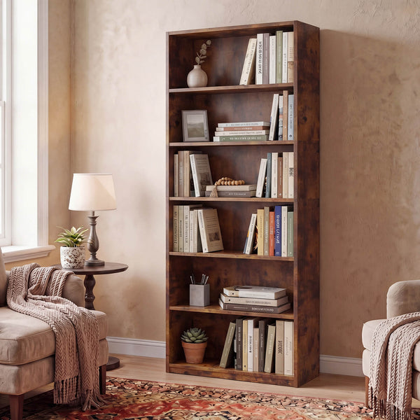 Sweetcrispy Adjustable Bookshelf, Freestanding Bookcase with Storage