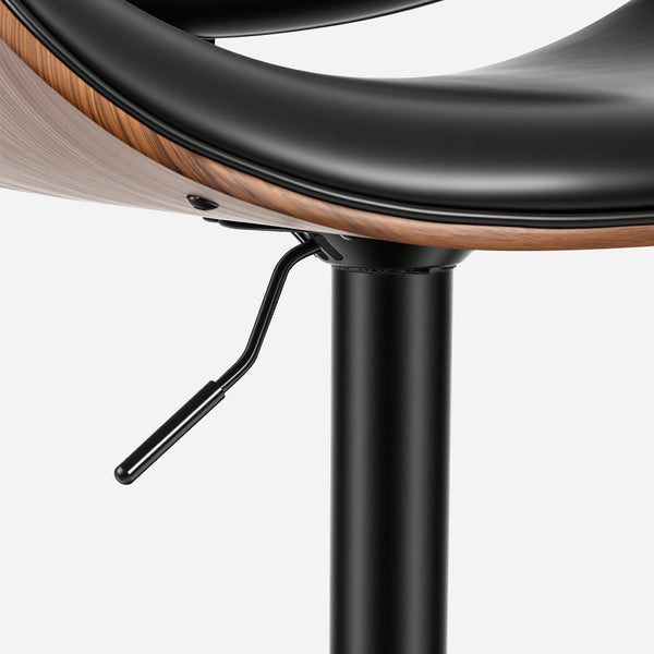 Sweetcrispy Adjustable Bentwood Bar Stools with PU Leather Upholstery and Footrest-Set of 2