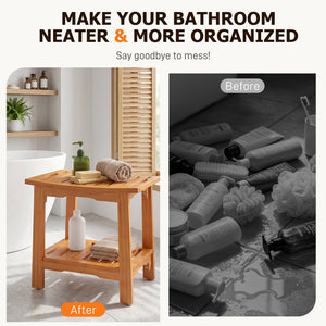 Sweetcrispy Teak Shower Bench, Adjustable Shower Stool with Non-Slip Seat for Bathroom, Tub, Spa and Outdoor Use