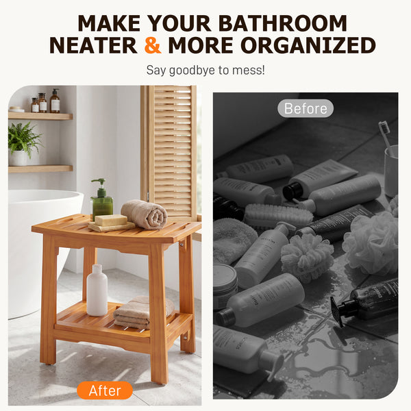 Sweetcrispy Teak Shower Bench, Adjustable Shower Stool with Non-Slip Seat for Bathroom, Tub, Spa and Outdoor Use