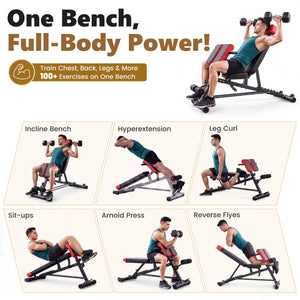 Sweetcrispy Adjustable Weight Bench, Foldable Strength Training Bench with 6 Backrest Positions, Incline Decline Flat Modes, 660 lbs Capacity for Home Gym Workout