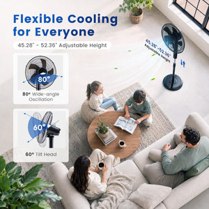 Sweetcrispy 16" Pedestal Fan with Remote, 3-Speed, 80° Oscillating, Height Adjustable, 15H Timer, Quiet Energy-Efficient