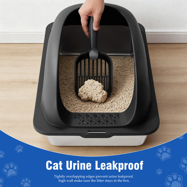 Sweetcrispy Stainless Steel Cat Litter Box with Scoop & Double-Layer Mat