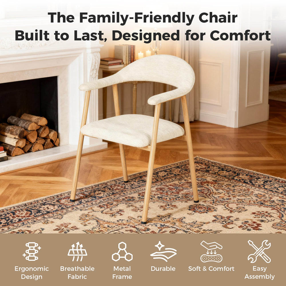 Sweetcrispy Upholstered Dining Chairs, Wood-Look Finish with Sturdy Metal Frame, Set of 2