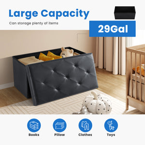 EDX PVC Ottoman Bench, Folable Storage Bench for Bedroom,Ottoman Foot Rest Bench for Livingroom, Entryway