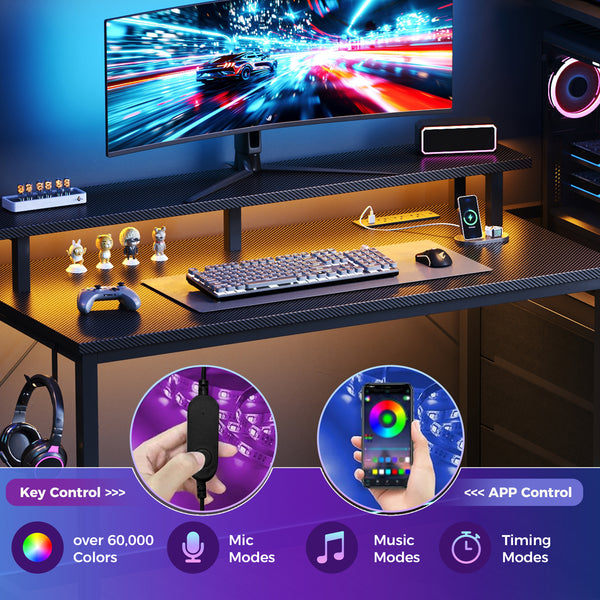 Sweetcrispy Computer Desk with Monitor Stand, 3 Drawers, LED Lights & Built-In Cable Management