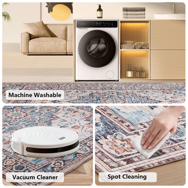 Sweetcrispy Washable Low-Pile Polyester Area Rug