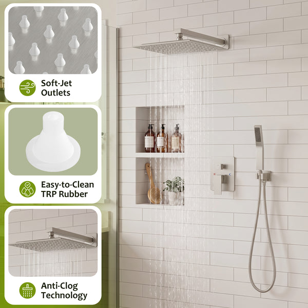 Sweetcrispy 304 Stainless Steel Wall Mount Shower Head and Handle Set, Anti-Rust, 360° Adjustable, Pressure Balanced, Temp Stable, High Flow Luxury Trim Kit‌