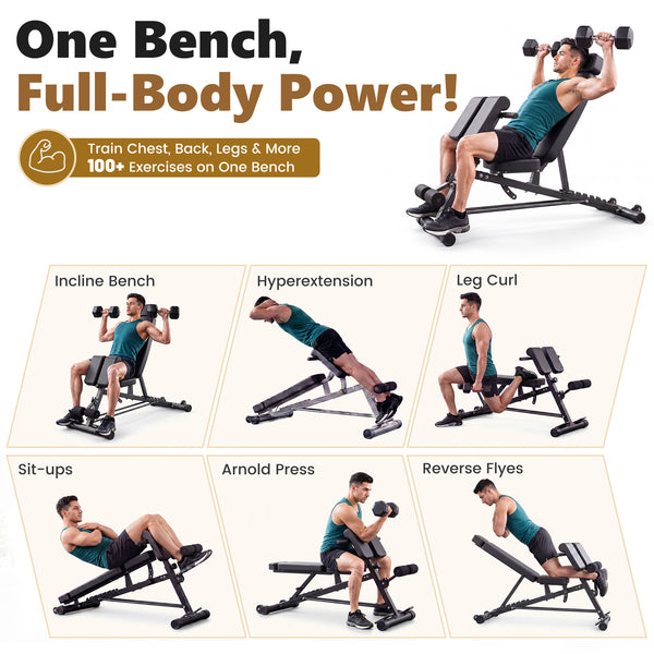 Sweetcrispy Adjustable Weight Bench, Foldable Strength Training Bench with 6 Backrest Positions, Incline Decline Flat Modes, 660 lbs Capacity for Home Gym Workout