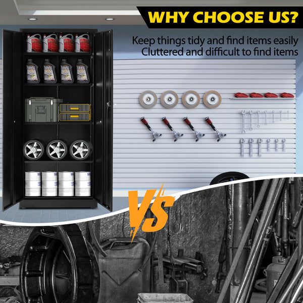 Sweetcrispy Lockable Metal Storage Cabinet with Wheels and Adjustable Shelves