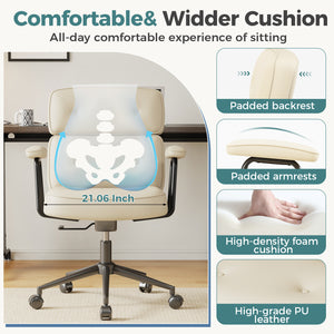 Sweetcrispy Ergonomic PU Upholstered Office Chair with Armrests, Height Adjustable