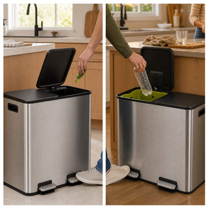 Sweetcrispy Double-Bin Stainless Steel Trash Can with Lid