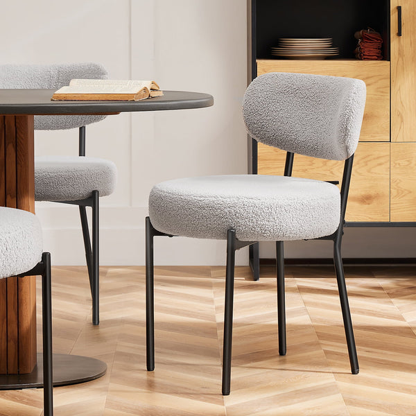 SWEETCRISPY Dining Chairs, Upholstered with Boucle Fabric, Ergonomic Backrest, Matte Black Metal Legs