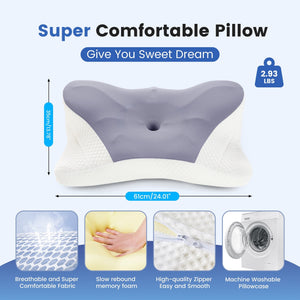 SWEETCRISPY Queen Size Cervical Neck Pillow, Memory Foam with Ice Silk Cover, Ergonomic Contour Design, Cooling & Breathable