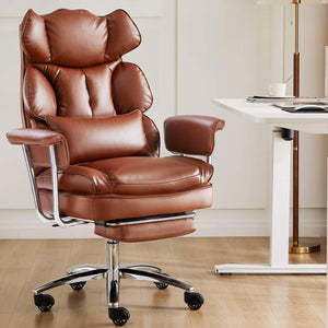 Sweetcrispy Computer Chair Leather with Leg Rest for Office