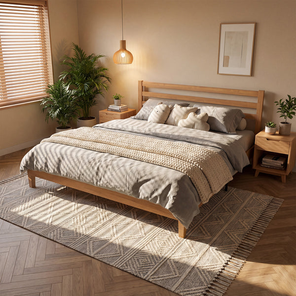 Sweetcrispy Basic Natural Solid Wood Platform Bed Frame with Headboard