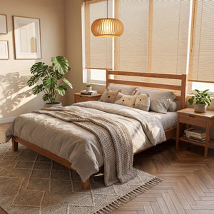 Sweetcrispy Basic Natural Solid Wood Platform Bed Frame with Headboard