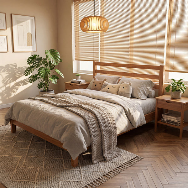 Sweetcrispy Basic Natural Solid Wood Platform Bed Frame with Headboard