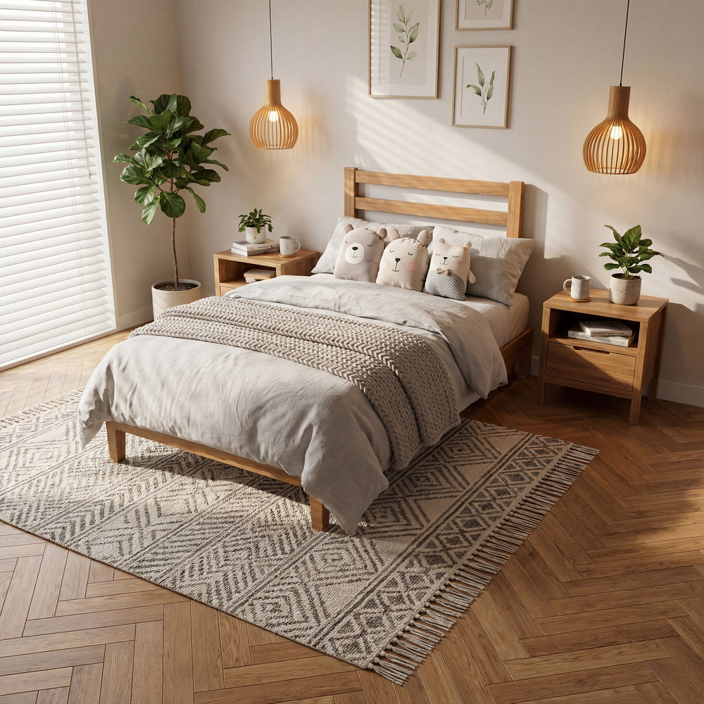 Sweetcrispy Basic Natural Solid Wood Platform Bed Frame with Headboard