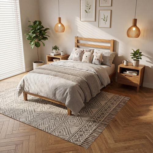 Sweetcrispy Basic Natural Solid Wood Platform Bed Frame with Headboard