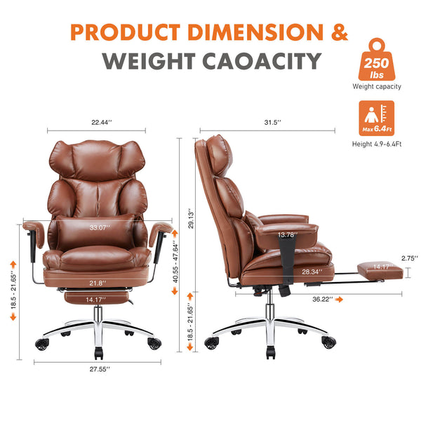 Sweetcrispy Computer Chair Leather with Leg Rest for Office