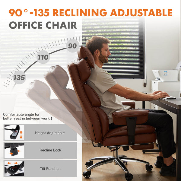 Sweetcrispy Computer Chair Leather with Leg Rest for Office