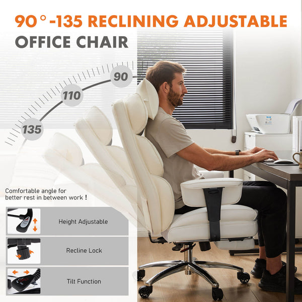 Sweetcrispy Computer Chair Leather with Leg Rest for Office
