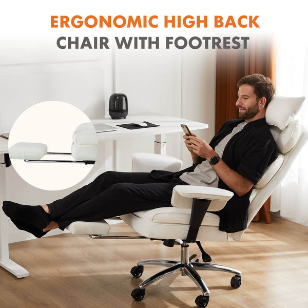 Sweetcrispy Computer Chair Leather with Leg Rest for Office