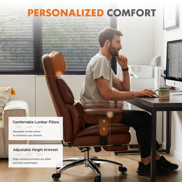 Sweetcrispy Computer Chair Leather with Leg Rest for Office