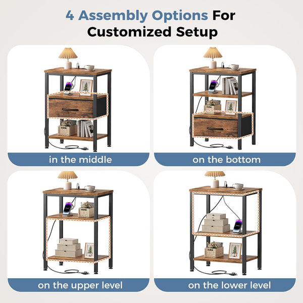 Sweetcrispy Adult 1-Drawer Nightstand with Charging Station, USB & Type-C Ports, Metal Frame
