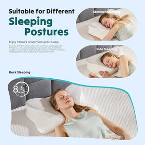 SWEETCRISPY Queen Size Cervical Neck Pillow, Memory Foam with Ice Silk Cover, Ergonomic Contour Design, Cooling & Breathable