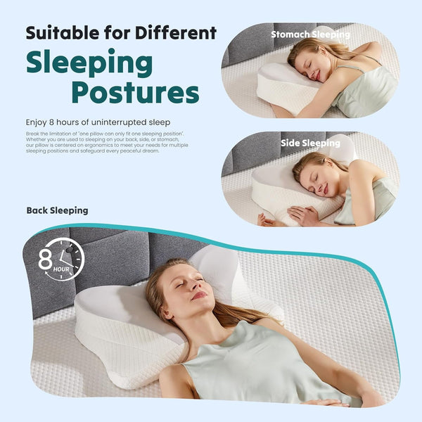 SWEETCRISPY Queen Size Cervical Neck Pillow, Memory Foam with Ice Silk Cover, Ergonomic Contour Design, Cooling & Breathable