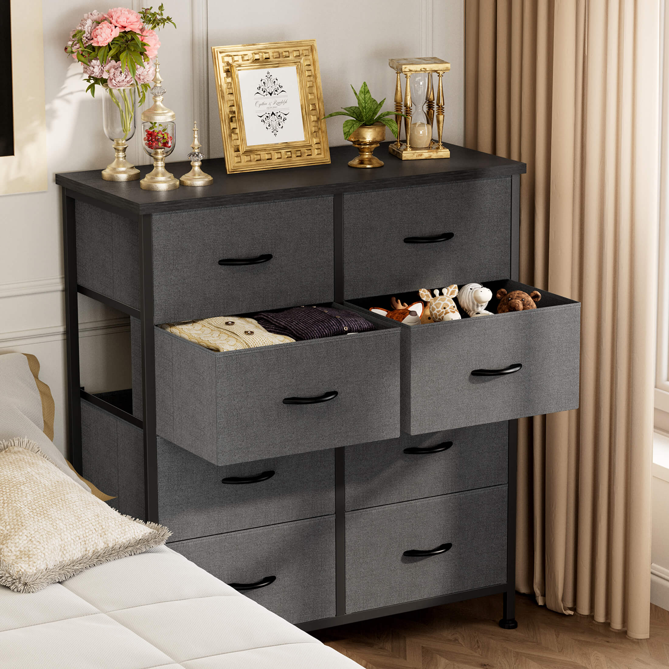 Sweetcrispy Dresser for Bedroom with 8 Fabric Drawers Organizer - Black Sweetcrispy Dresser for Bedroom with 8 Fabric Drawers Organizer - Black