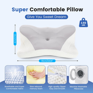 SWEETCRISPY Queen Size Cervical Neck Pillow, Memory Foam with Ice Silk Cover, Ergonomic Contour Design, Cooling & Breathable