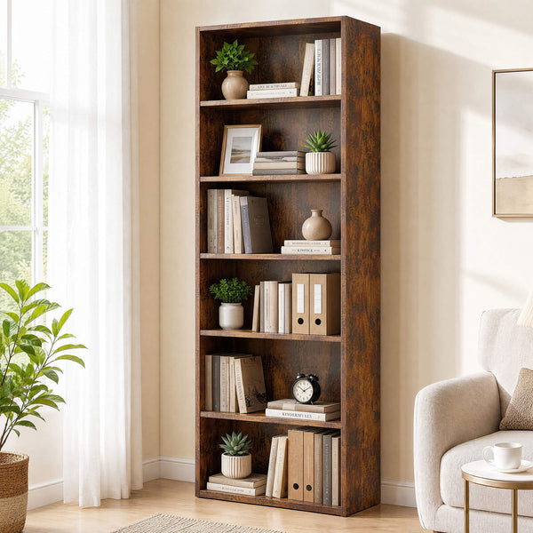 Sweetcrispy Adjustable Bookshelf, Freestanding Bookcase with Storage