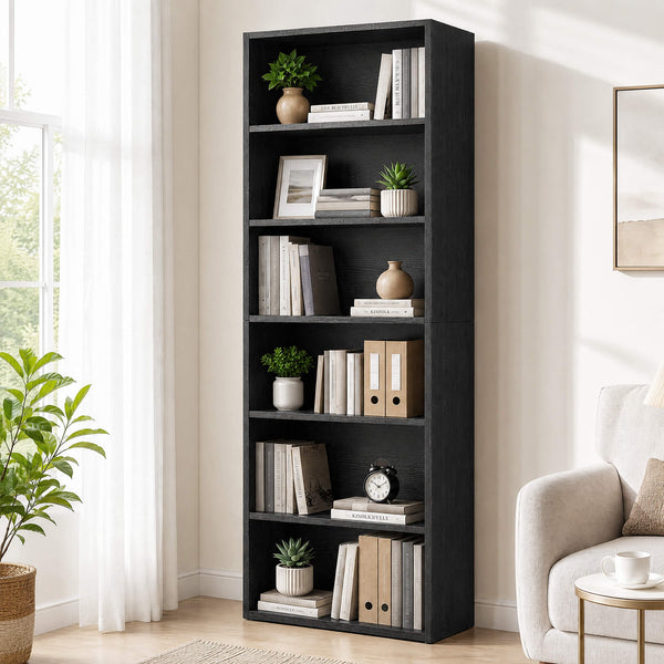 Sweetcrispy Adjustable Bookshelf, Freestanding Bookcase with Storage