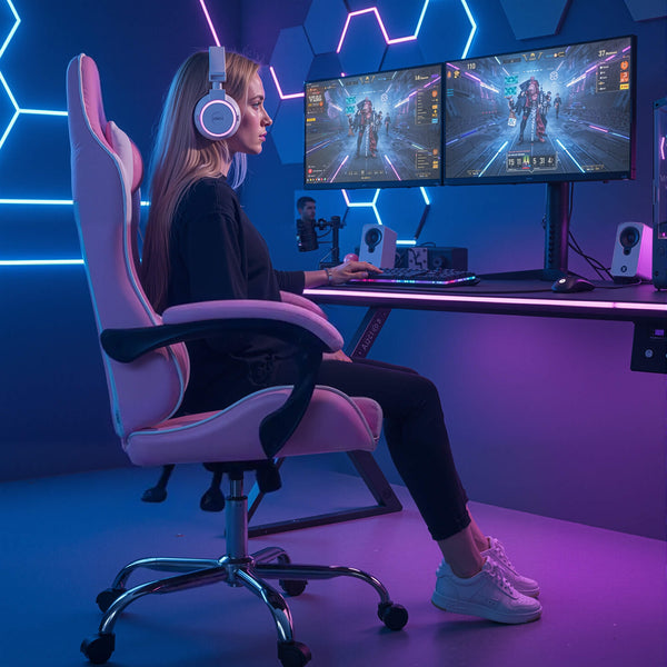 Sweetcrispy Gaming Chair with Footrest Upholstered Armrests for Home Office