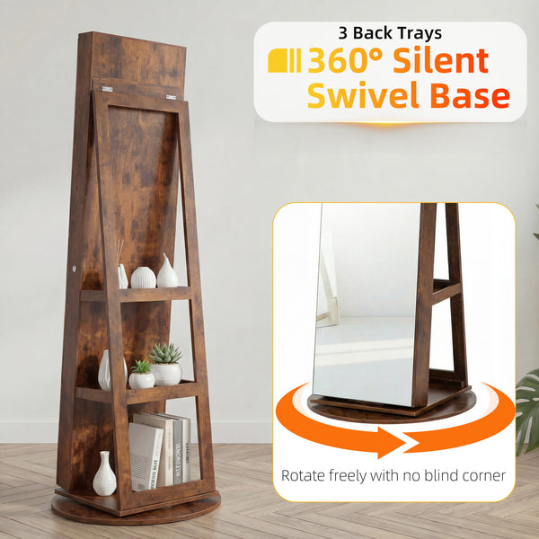 Sweetcrispy 360° Rotating Jewelry Cabinet with Round Rolling Swivel Base, Built-in Bright LED Lights, Large Capacity Space-Saving Vertical Jewelry Armoire