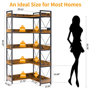 Sweetcrispy 65" 5-Tier L-Shaped Corner Shelf with Metal Frame