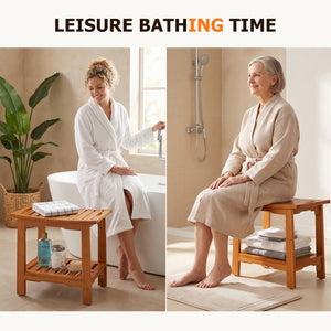Sweetcrispy Teak Shower Bench, Adjustable Shower Stool with Non-Slip Seat for Bathroom, Tub, Spa and Outdoor Use