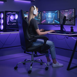 Sweetcrispy Gaming Chair with Footrest Upholstered Armrests for Home Office