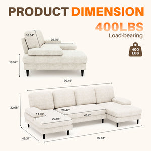 Sweetcrispy U-Shaped Modular Sectional Sofa Couch with Pillows for Living Room