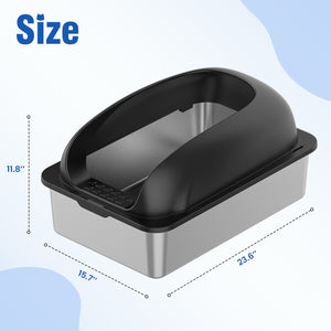 Sweetcrispy Stainless Steel Cat Litter Box with Scoop & Double-Layer Mat