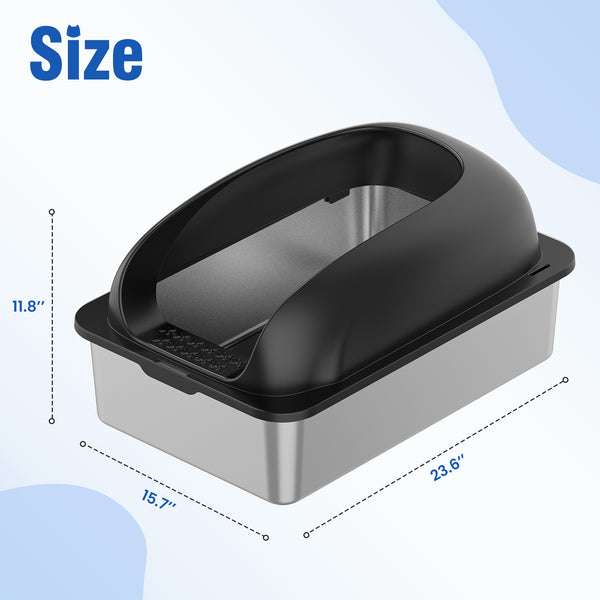 Sweetcrispy Stainless Steel Cat Litter Box with Scoop & Double-Layer Mat